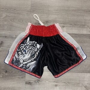 Mongkol Fight Gear White Tiger Muay‎ Thai Fighting Shorts Medium Black Red